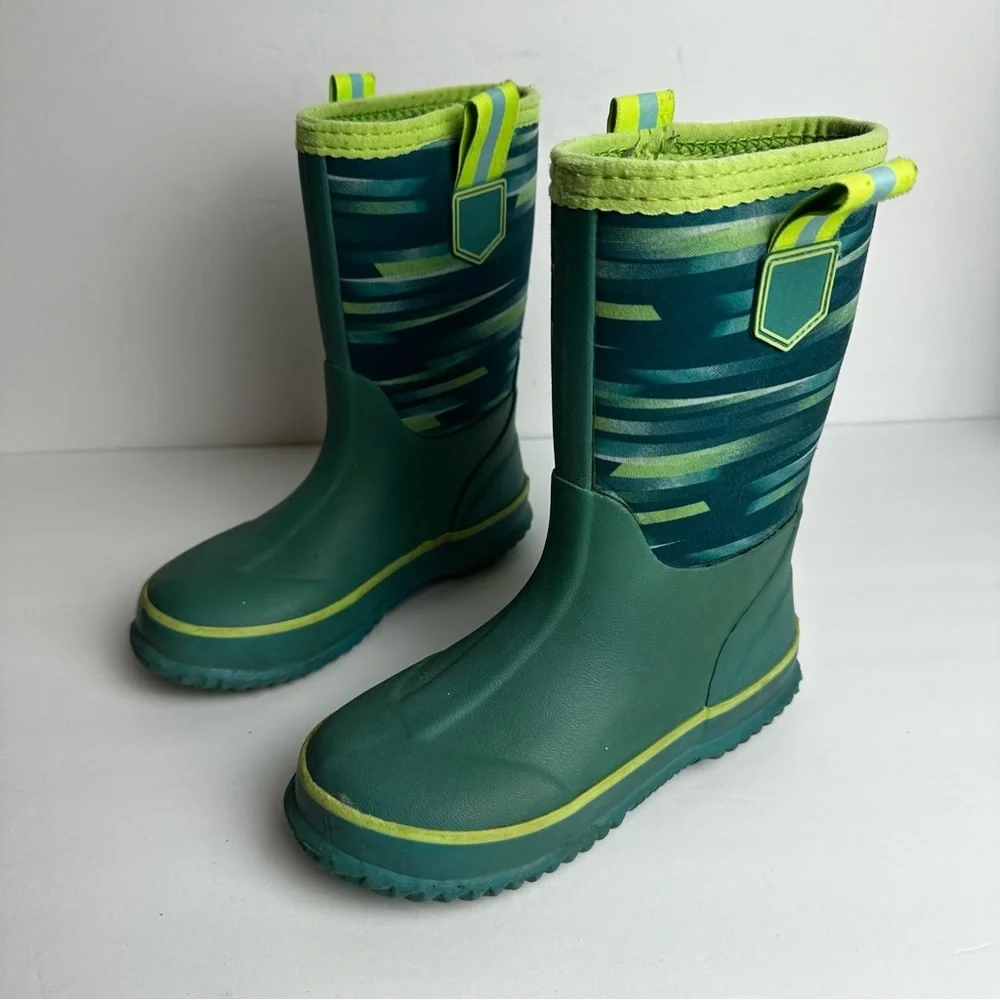 Lands’ End Waterproof Rubber Boots Youth Size 12 Shoes Unisex Green Snow Rain